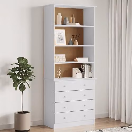 vidaXL ALTA Bookcase with Drawers in White Solid Pine Wood, W/D/H: 77 x 35 x 186.5 cm – 2