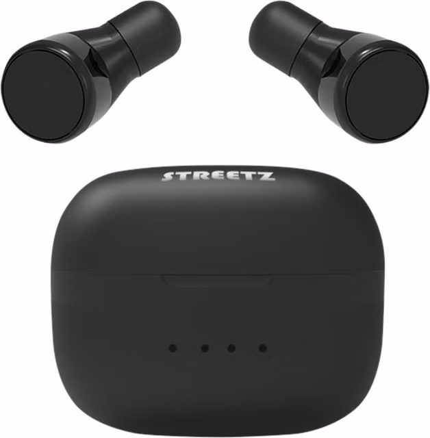 Streetz True Wireless Stay in Ear Dual Earbuds with Charging Case, Black