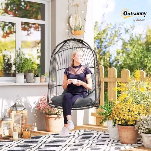 Outsunny Rattan Egg Chair Swivel Lounge Swing Chair in Grey – 2