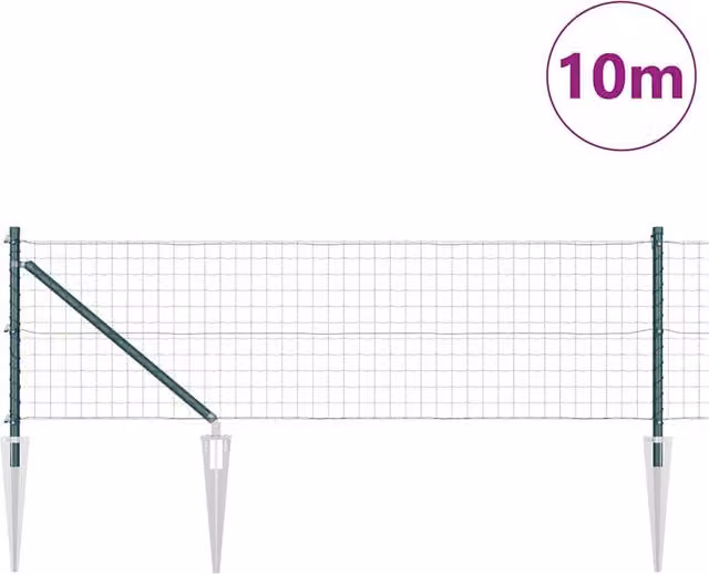 Berkfield Home Green Euro Fence with 7 Spike Posts, Galvanised Steel, W: 10 m, H: 0.8 m