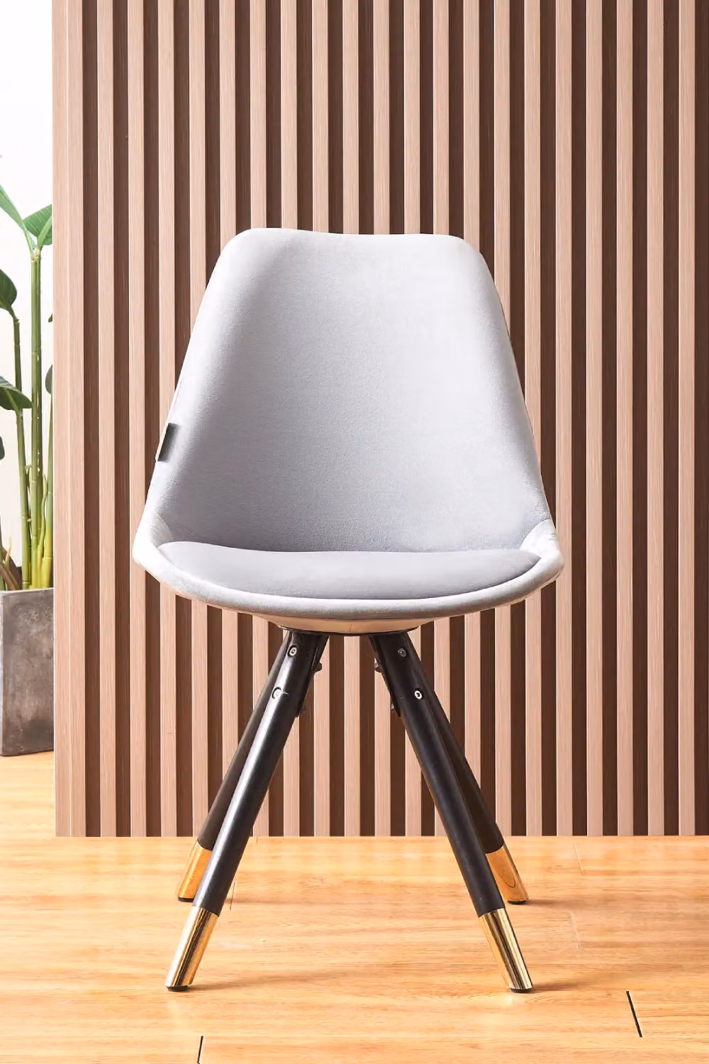 Life Interiors Set of 2 Sofia Ergonomic Modern Dining Chairs in Light Grey Velvet with Gold End Cap Metal Legs – 2