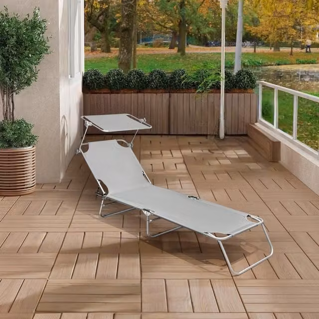 Alivio Modern Folding Recliner Sun Lounger Chair with Adjustable Sun Canopy in Grey