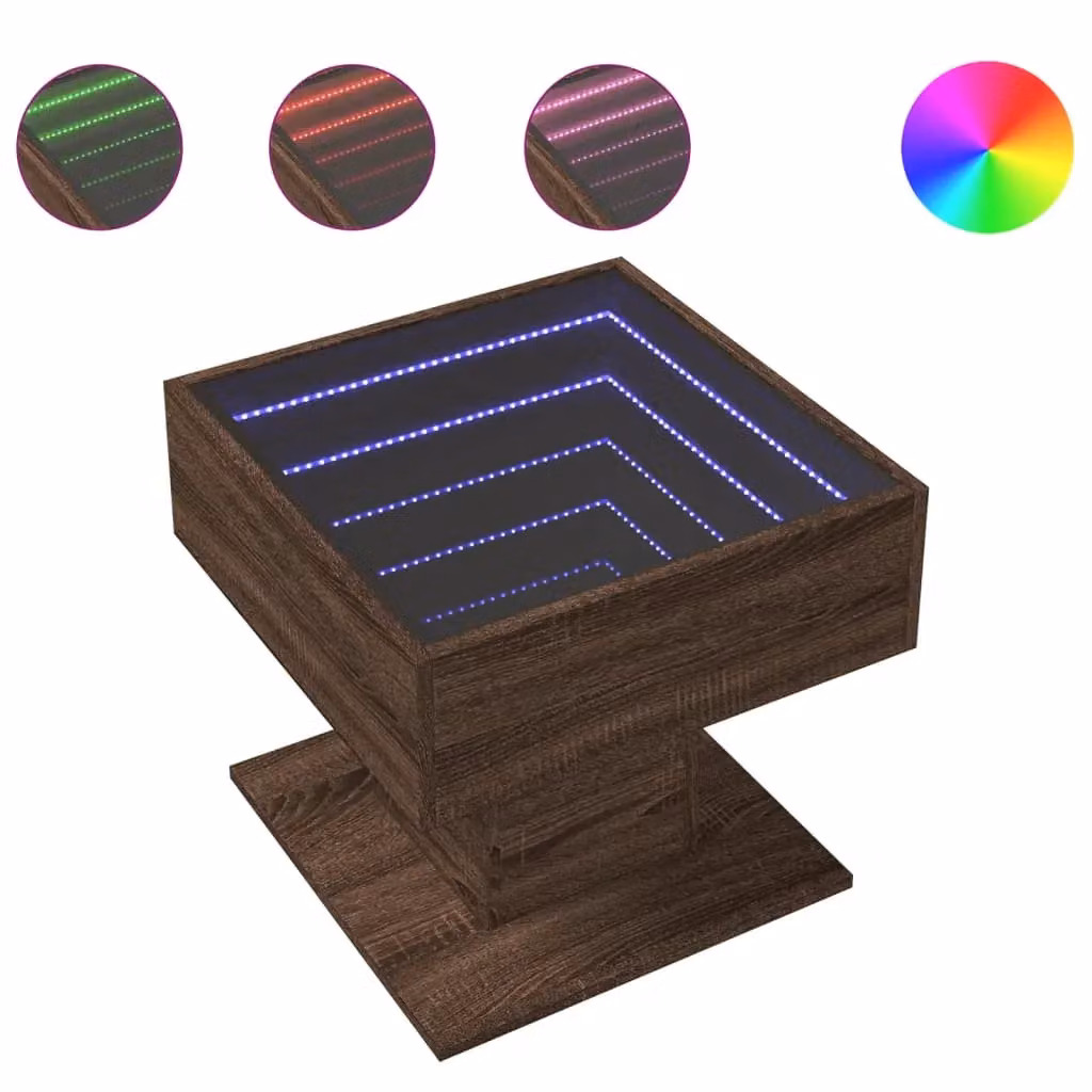 Berkfield Home Modern Square Coffee Table in Brown Oak with LED, W/D/H: 50 x 50 x 45 cm – 2