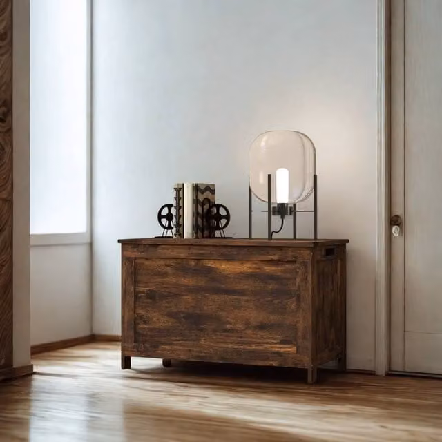 FURNOS Industrial Wooden Storage Box Chest Trunk in Rustic Brown, W/D/H: 48 x 40 x 40 cm