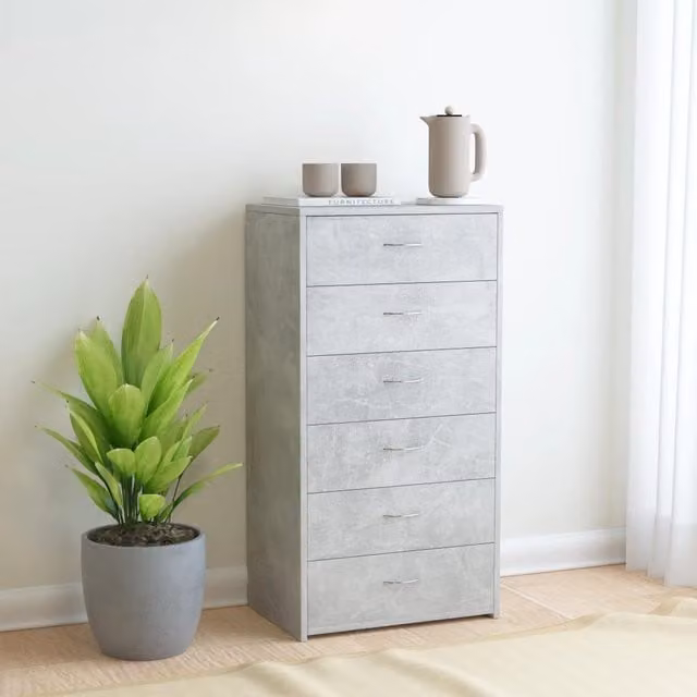 Berkfield Home Modern Sideboard with 6 Drawers in Concrete Grey, W/D/H: 50 x 34 x 96 cm