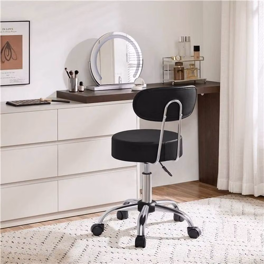 Kelvenix Black Rolling Salon Stool with Backrest and Height Adjustment – 3