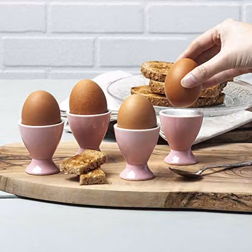 WM Bartleet & Sons Porcelain Single Egg Cup Set of 4 in Pink and White with Spoons – 3
