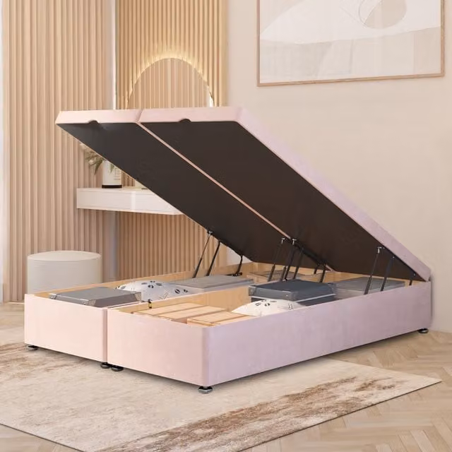 Somnior Beds Ltd Double Ottoman Divan Bed Frame with Gas Lift Base in Pink Plush Velvet