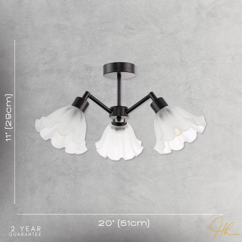 Happy Homewares Traditional Black Ceiling Light Fitting with White Glass Dome Shades – 3
