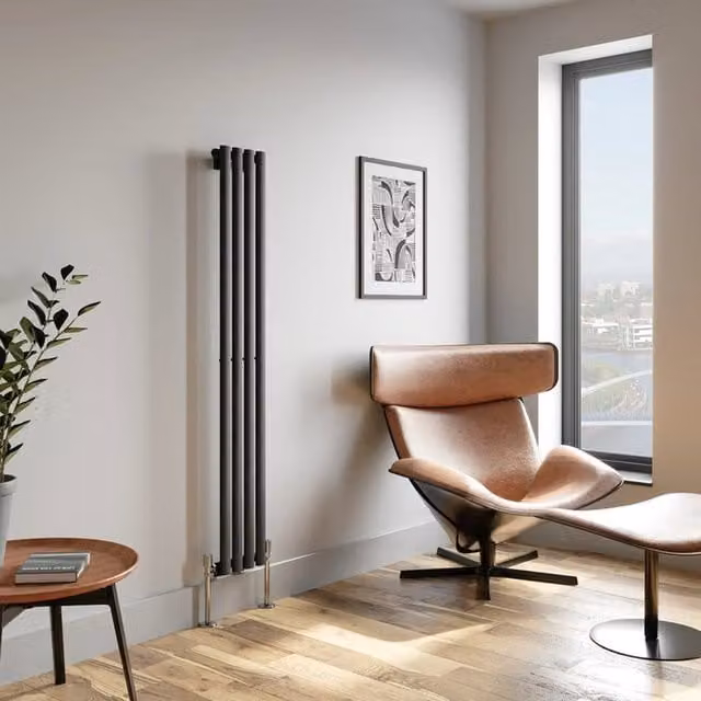 Temprazo Vertical Oval Tube Double Panel Designer Radiator in Anthracite Grey, H: 160 cm, W: 36 cm, D: 5.5 cm