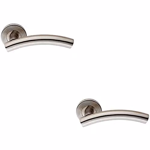 Loops Arched Round Bar Handle on Round Rose in Brushed Silver Stainless Steel, 2 Pairs with Concealed Fixings