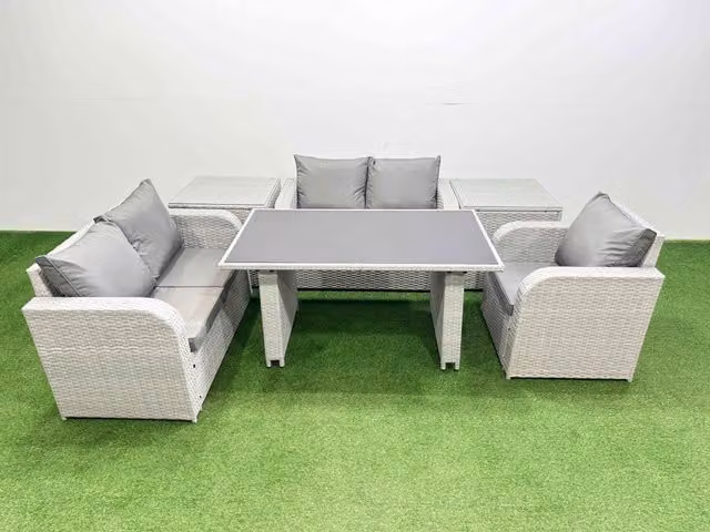 Fimous 5 Seater Outdoor Patio Furniture Set with Side Tables in Light Grey