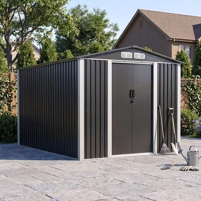 Living and Home Metal Garden Storage Shed with Lockable Door and Side Vent, Black, W: 243.84 cm, D: 300 cm, H: 181 cm – 1