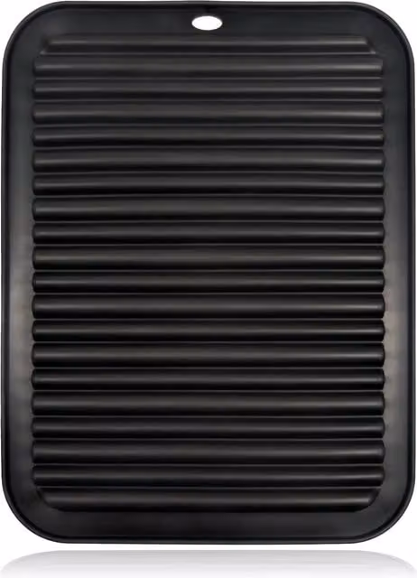 Spares2go Rectangular Heat Resistant Silicone Trivet for Kitchen Worktops, Black