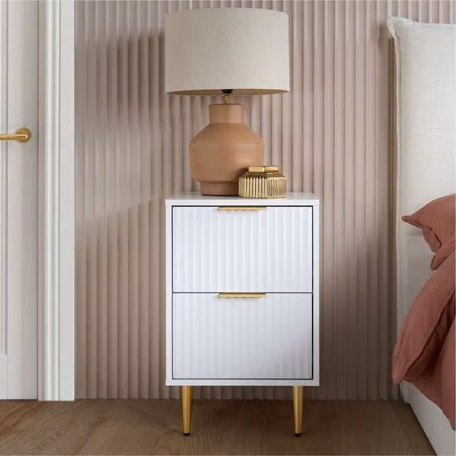 Birlea Modern White and Gold Striped Bedside Cabinet