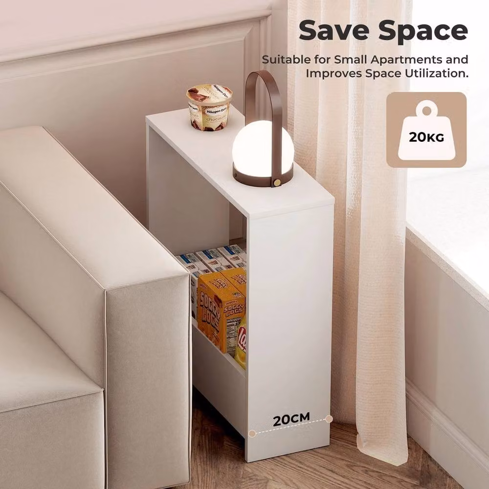 VOGREX White Narrow Side End Table with Magazine Storage for your Living Room – 2