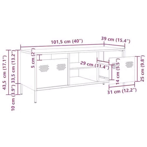 vidaXL Industrial Pink Metal TV Cabinet W: 101.5 cm, D: 39 cm, H: 43.5 cm