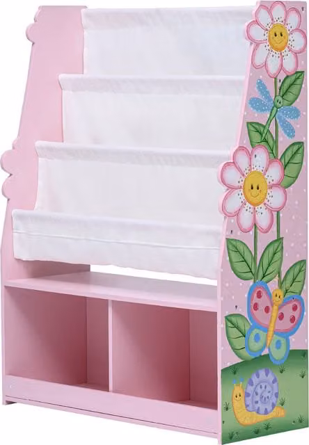 Teamson Kids Wooden Bookcase Rack Display in Pink