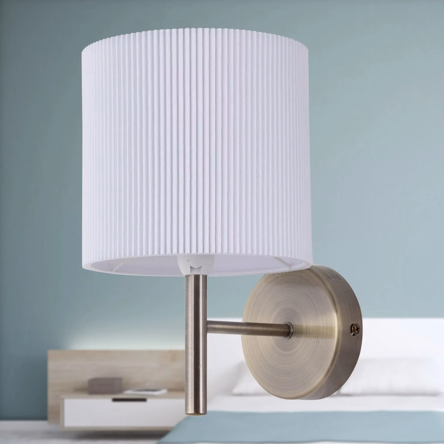 First Choice Lighting Brea Antique Brass Wall Light with White Fabric Shade in Bronze – 2