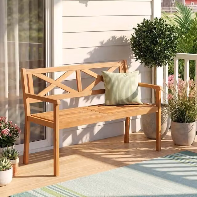 Costway Acacia Wood Outdoor Loveseat Bench for 2 People in Brown – 1