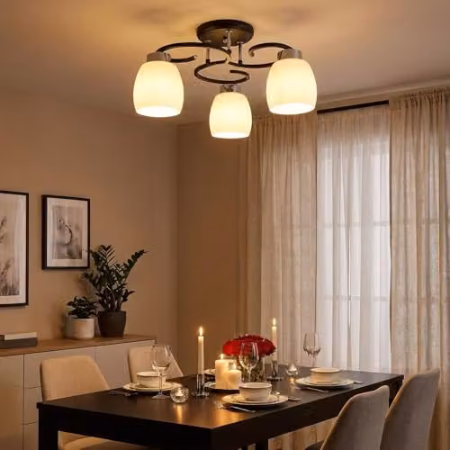 Netlighting Pessoa Iv Semi Flush Ceiling Lamp with Black Glass Shades and Chrome Metal Details, 3x E27 – 4