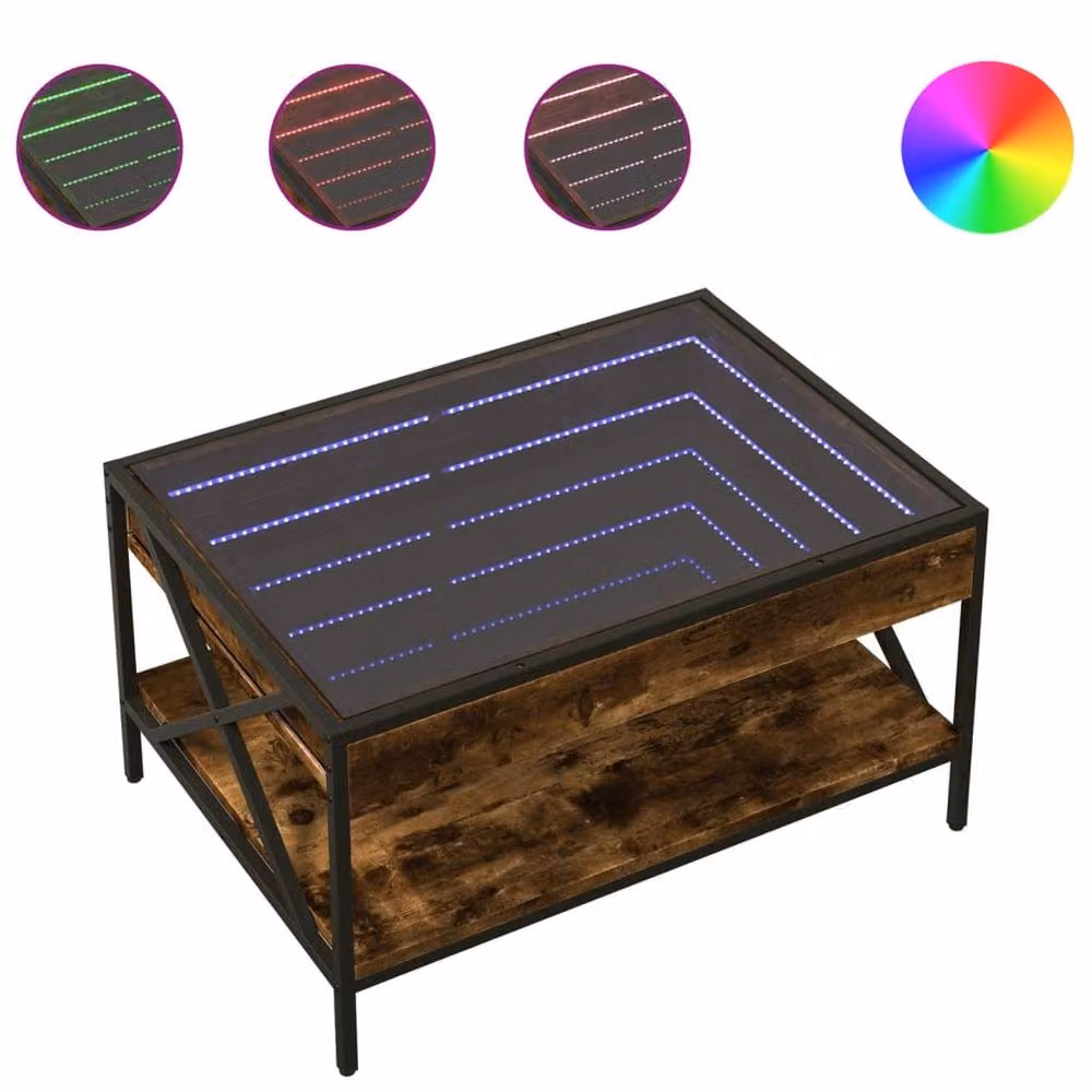 Berkfield Home Infinity LED Decorative Coffee Table in Smoked Oak and Brown, W: 70 cm, D: 50 cm, H: 38 cm – 3