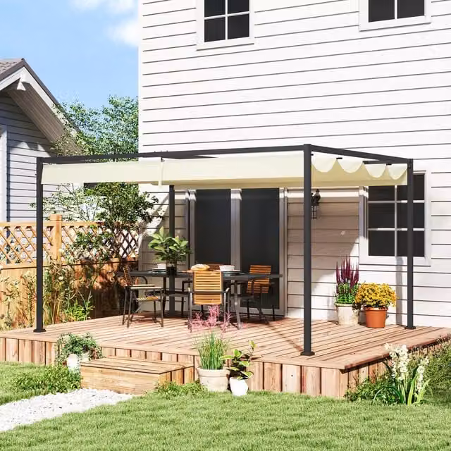 Outsunny Modern Metal Pergola Gazebo Patio Sun Shelter in Beige or White, Width: 300 cm
