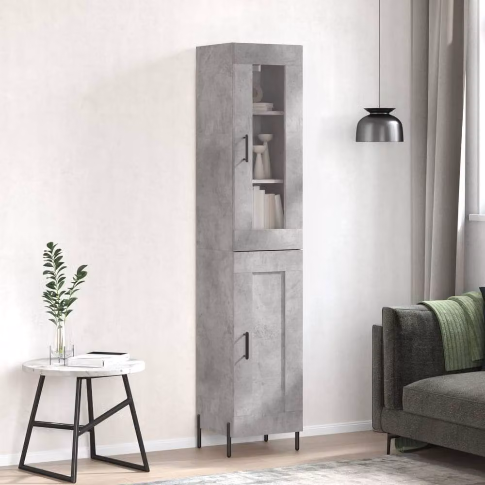 Berkfield Home Highboard in Concrete Grey with Glass Doors, H 180 x W 34.5 x D 34 cm – 2