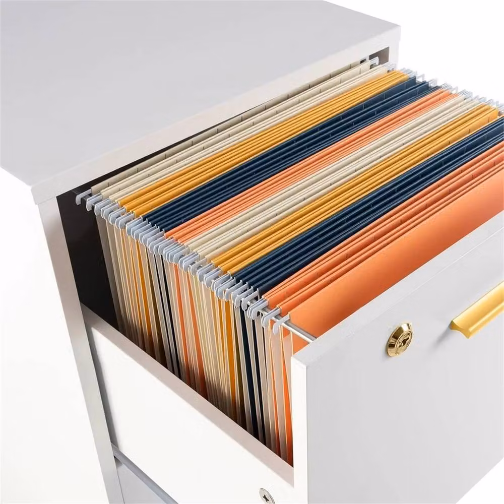 VOGREX White 2 Drawer Wooden Office Cabinet with Lock and Castors – 3
