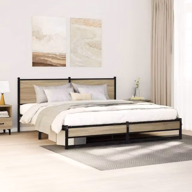 Berkfield Home Metal Bed Frame in Sonoma Oak, Natural Brown, W/D/H: 160 x 200 cm – 1