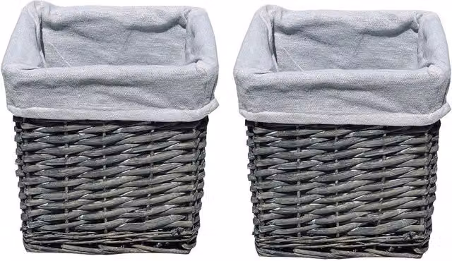 Topfurnishing Open Weave Rattan Storage Basket with Fabric Lining, Grey, W/D/H: 20 x 20 x 20 cm, Pack of 2
