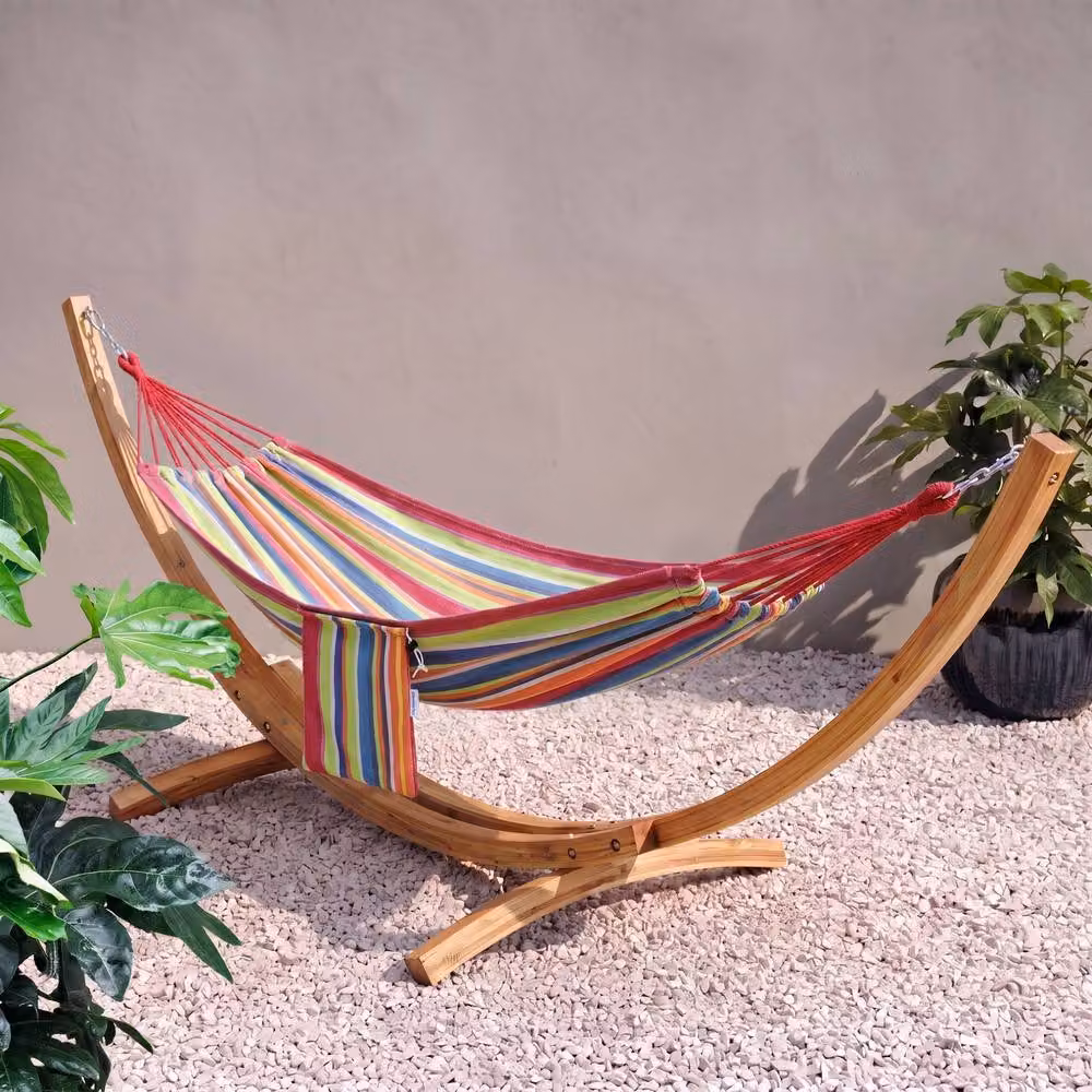 Primrose Tropical Floral Design Single Outdoor Garden Hammock with Side Bag in Multicolour – 2