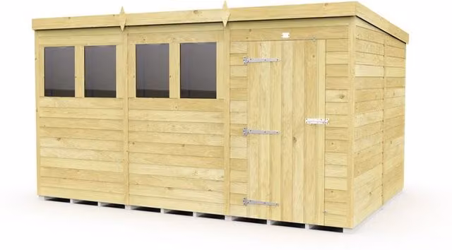 Buttercup Farm Brown Pent Shed with Single Door and Windows, W358 x D231 x H201 cm – 1
