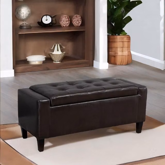 FURNOS Tufted Faux Leather Ottoman Storage Bench in Brown, W/D/H: 150 x 40 x 40 cm – 1