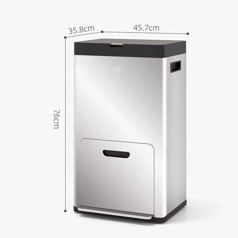 NESTLUNE 3 Compartment Stainless Steel Pedal Kitchen Bin with Odour Filter, Silver, 56L, W: 100 cm, D: 15 cm, H: 15 cm – 2
