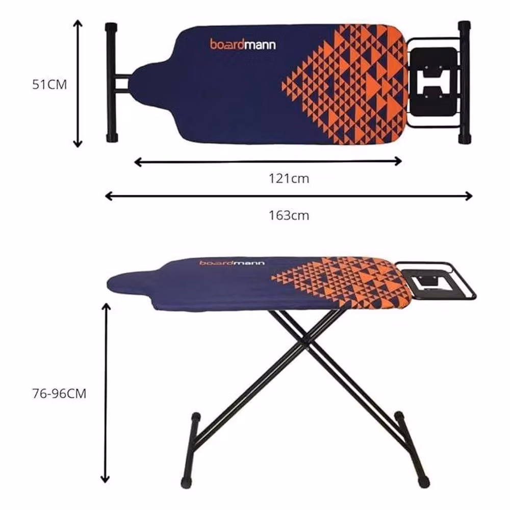 Boardman Extra Large Ironing Board with Iron Rest, Blue/Multicolour, W: 51 cm, L: 163 cm – 2