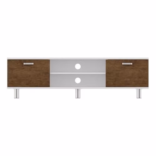 AVF Modern Rectangular Wood TV Floor Stand in White and Brown, suitable for up to 65 inch screens and 50kg, featuring open and closed storage with cable management, Height: 150 cm – 3