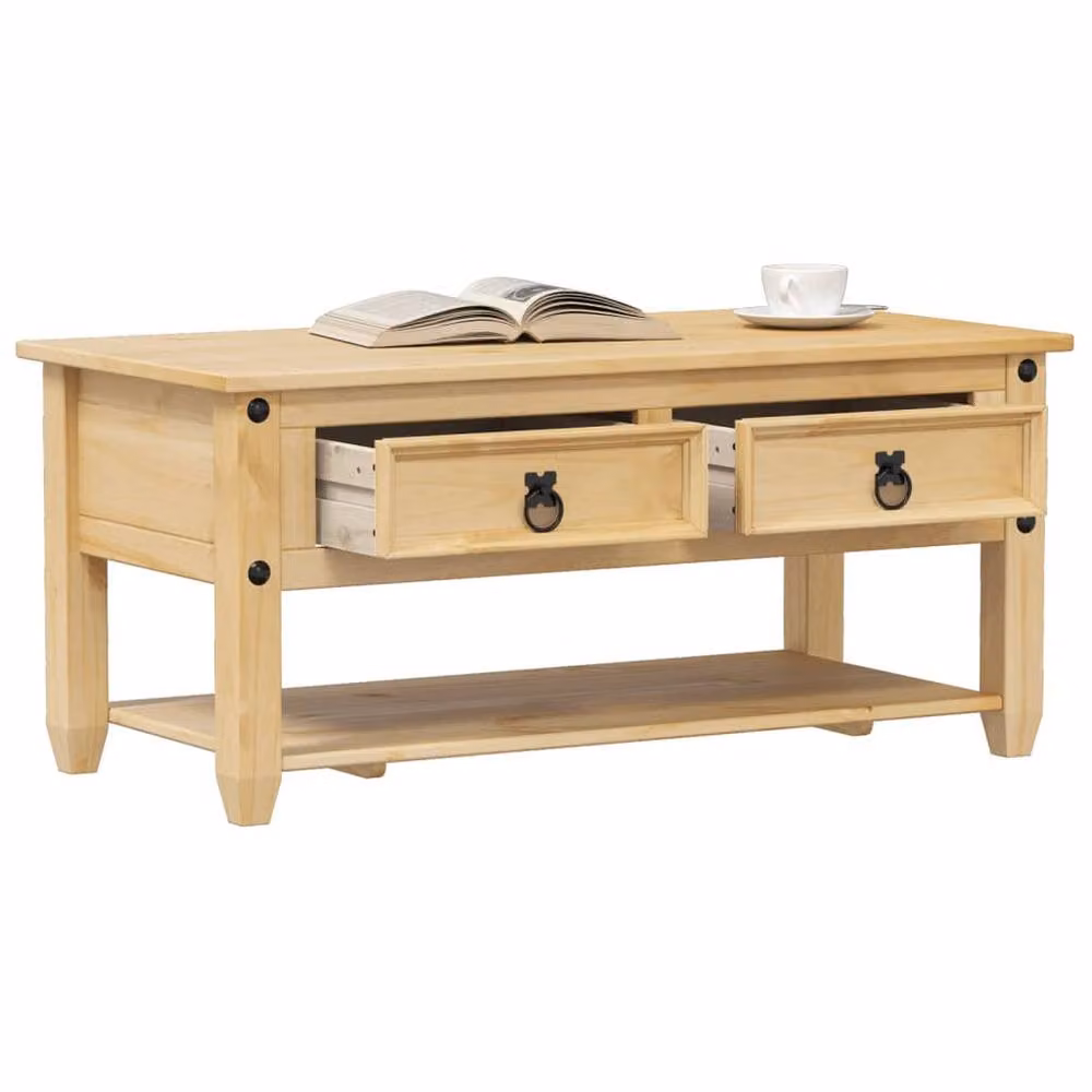 Berkfield Home Beautiful Corona Coffee Table with Drawers in Brown Solid Pine Wood, W/D/H: 100 x 48 x 45 cm – 2