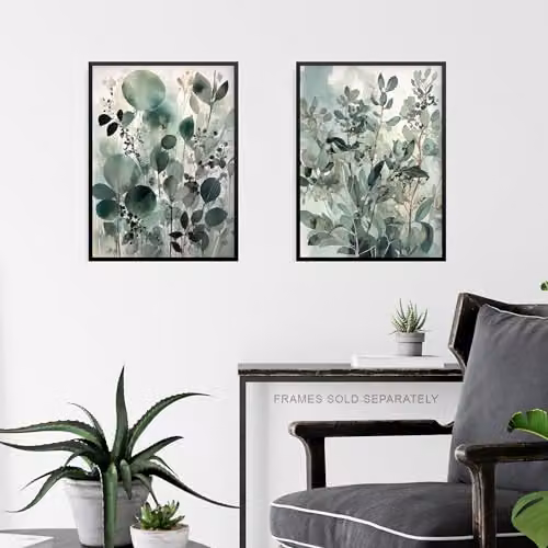 Artery8 Set of 3 Sage Green Botanical Eucalyptus Leaves Watercolour Boho Wall Art Paper Poster Prints, W: 21.0 cm, H: 29.7 cm – 5