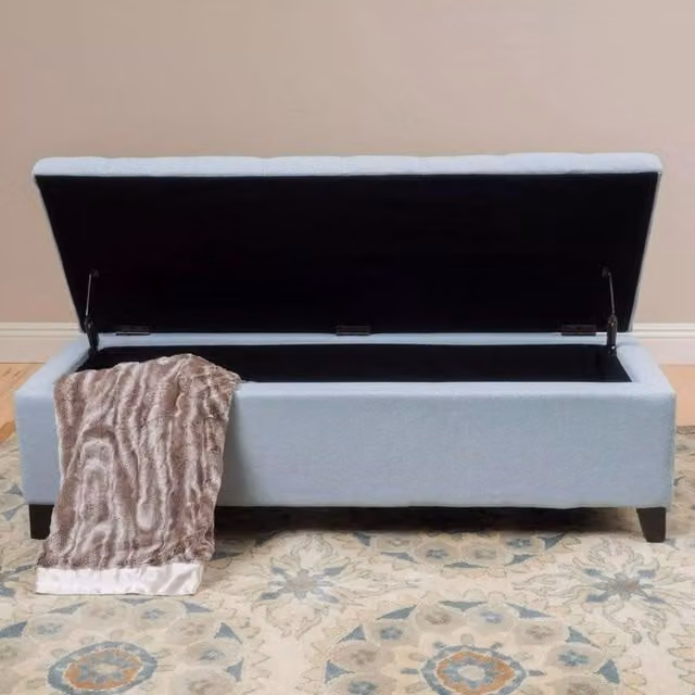 FWStyle Modern Upholstered Ottoman Storage Bench Seat in Light Blue
