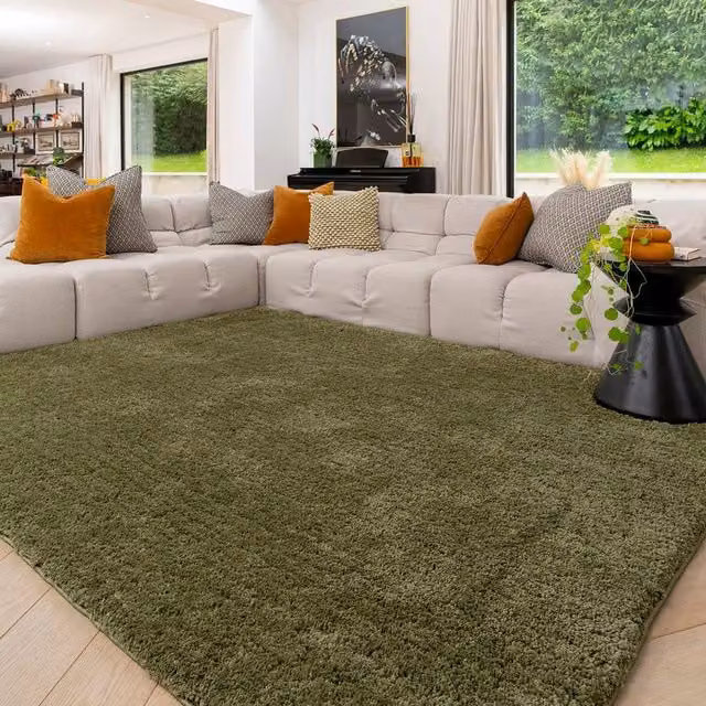 Kukoon Moroccan Shaggy Rug, Machine Washable Deep Pile Fluffy Bedroom Mat, Green, W: 200 cm, D: 290 cm – 1