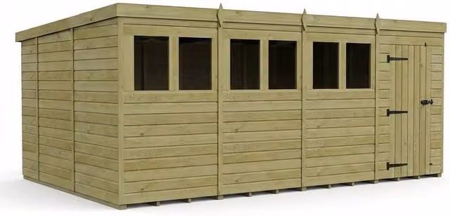 Buttercup Farm Brown Timber Pent Garden Shed with Single Door and Windows, W: 488 cm, D: 305 cm, H: 210 cm – 1