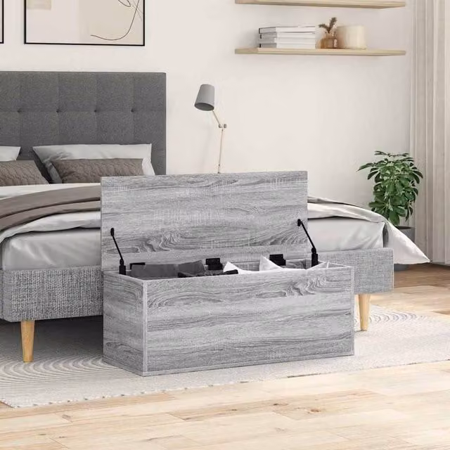 Berkfield Home Grey Sonoma Storage Box in Engineered Wood W: 90 cm, D: 35 cm, H: 35 cm – 1