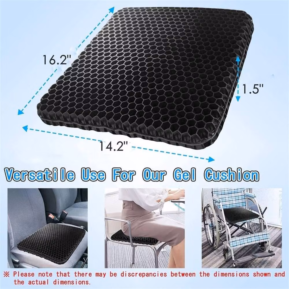 Nordara Black Gel Seat Cushion for Lower Back Pain Pressure Relief, W: 45 cm x D: 41 cm x H: 4 cm – 2