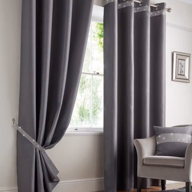 Alan Symonds Diamante Palace Silver Blockout Eyelet Curtains, W: 229 cm x H: 183 cm