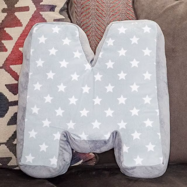 Replicushion Alphabet Letter Cushion M in Grey and White with Stars – 1