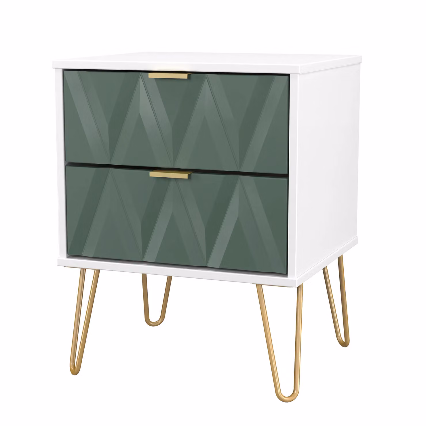 Ready Assembled 2 U Dallas 2 Drawer Bedside Cabinet in Green and Gold – 2