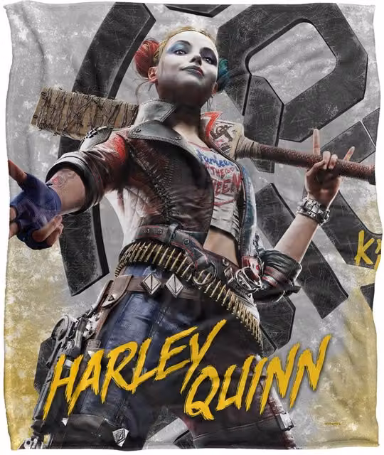 LOGOVISION Suicide Squad Kill The Justice League Harley Silk Touch Fleece Blanket, White and Multicolour, W/D/H: 152 x 152 x 127 cm – 6