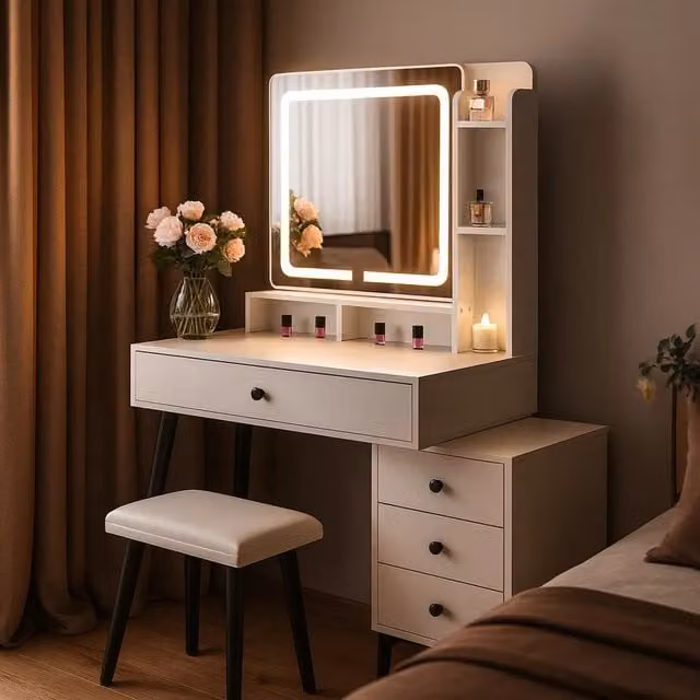 Kosy Koala Modern White Dressing Table and Stool with LED Mirror