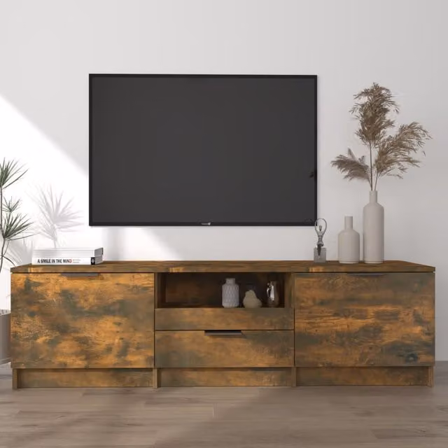 Berkfield Home Modern Smoked Oak TV Cabinet in Brown, W/D/H: 140 x 35 x 40 cm